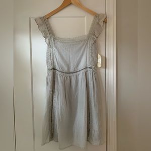 Light Sage Ruffle Sleeve Short Dress with Flower Detail